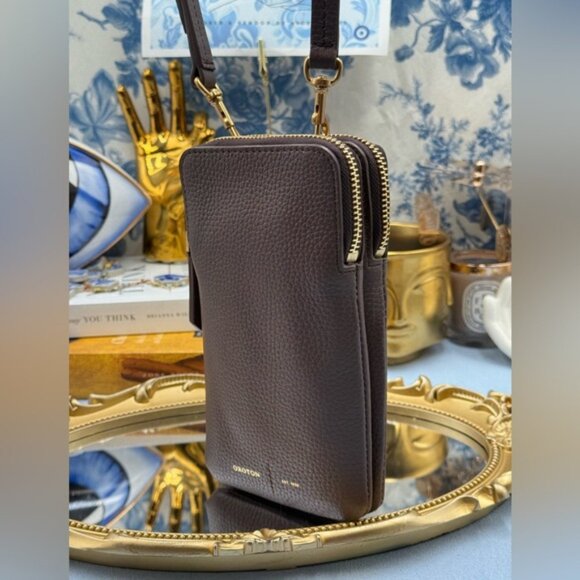 🆕 OROTON 🧿 NWOT Lilly Phone Crossbody, Brown Bear Leather, Adjustable Strap - Picture 6 of 16